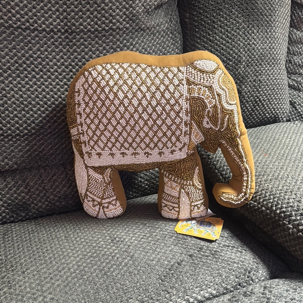 India Boutique Brown and White Elephant Accent Pillow